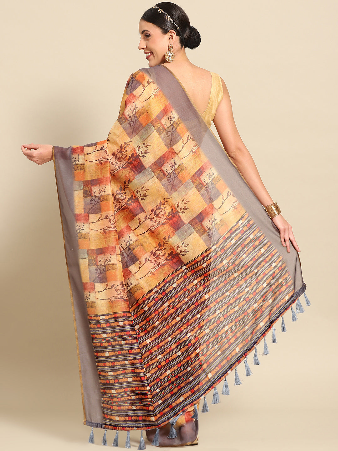 Multicolor Pure Cotton Printed Floral Saree with Unstitched Blouse - Hiral Fashion | Swadesiicart