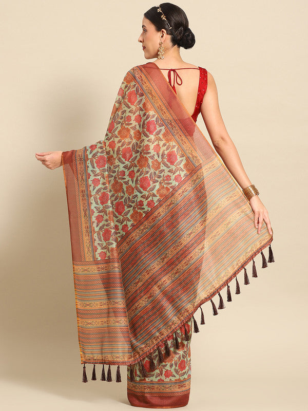 Green Pure Cotton Printed Floral Saree with Unstitched Blouse - Hiral Fashion | Swadesiicart