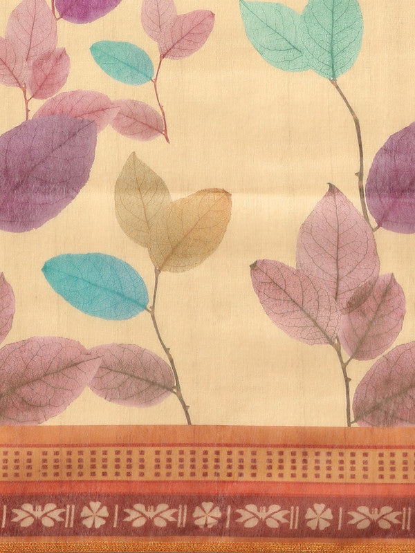 Mustard Pure Cotton Printed Floral Saree with Unstitched Blouse - Hiral Fashion | Swadesiicart