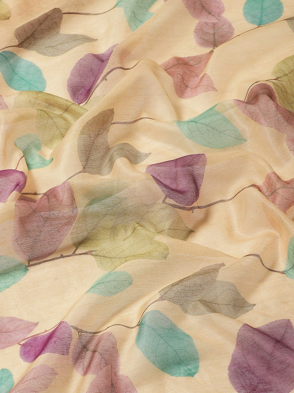 Mustard Pure Cotton Printed Floral Saree with Unstitched Blouse - Hiral Fashion | Swadesiicart