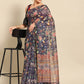 Navy Blue Pure Cotton Printed Floral Saree with Unstitched Blouse - Hiral Fashion | Swadesiicart