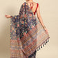 Navy Blue Pure Cotton Printed Floral Saree with Unstitched Blouse - Hiral Fashion | Swadesiicart