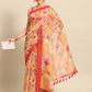 Orange Pure Cotton Printed Floral Saree with Unstitched Blouse - Hiral Fashion | Swadesiicart