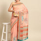 Peach Pure Cotton Printed Floral Saree with Unstitched Blouse - Hiral Fashion | Swadesiicart