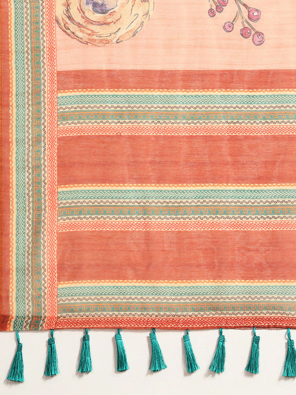 Peach Pure Cotton Printed Floral Saree with Unstitched Blouse - Hiral Fashion | Swadesiicart