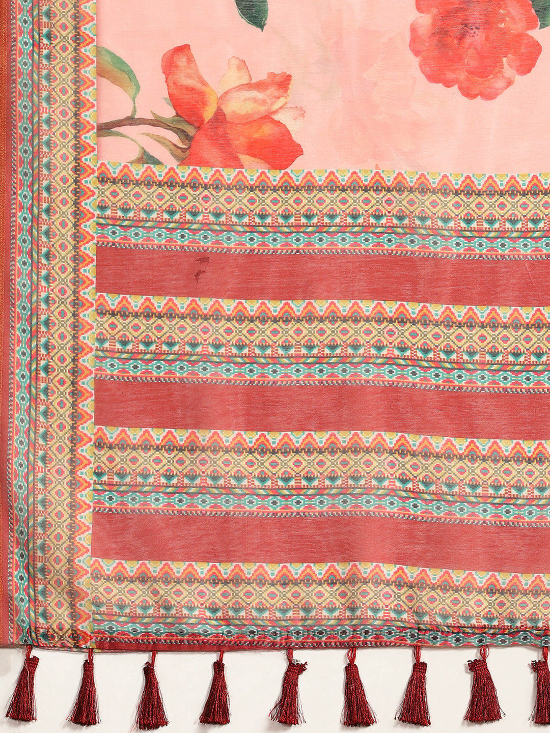 Pink Pure Cotton Printed Floral Saree with Unstitched Blouse - Hiral Fashion | Swadesiicart
