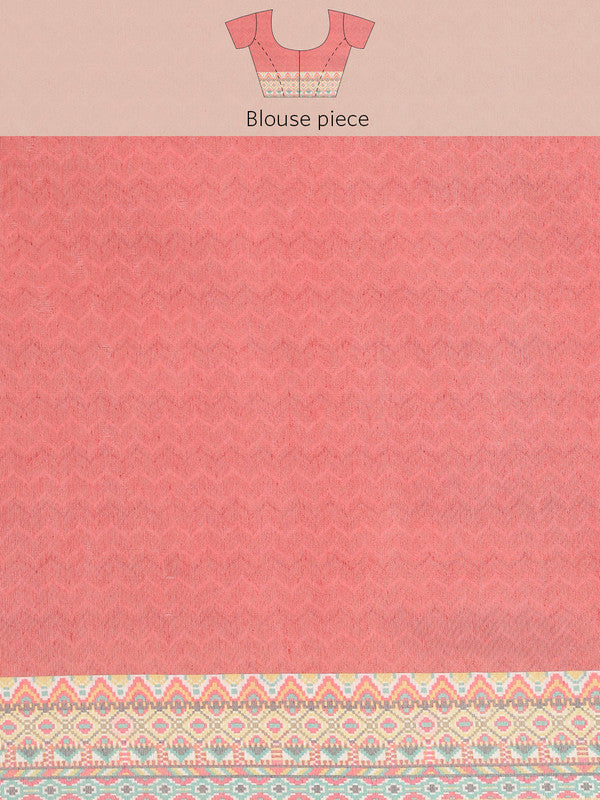 Pink Pure Cotton Printed Floral Saree with Unstitched Blouse - Hiral Fashion | Swadesiicart