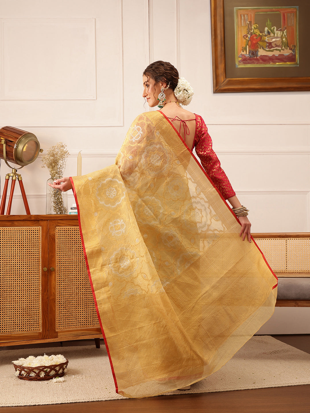 Hiral Fashion Beige Banarasi Kota Doria Woven Design Zari Woven Saree | Swadesiicart