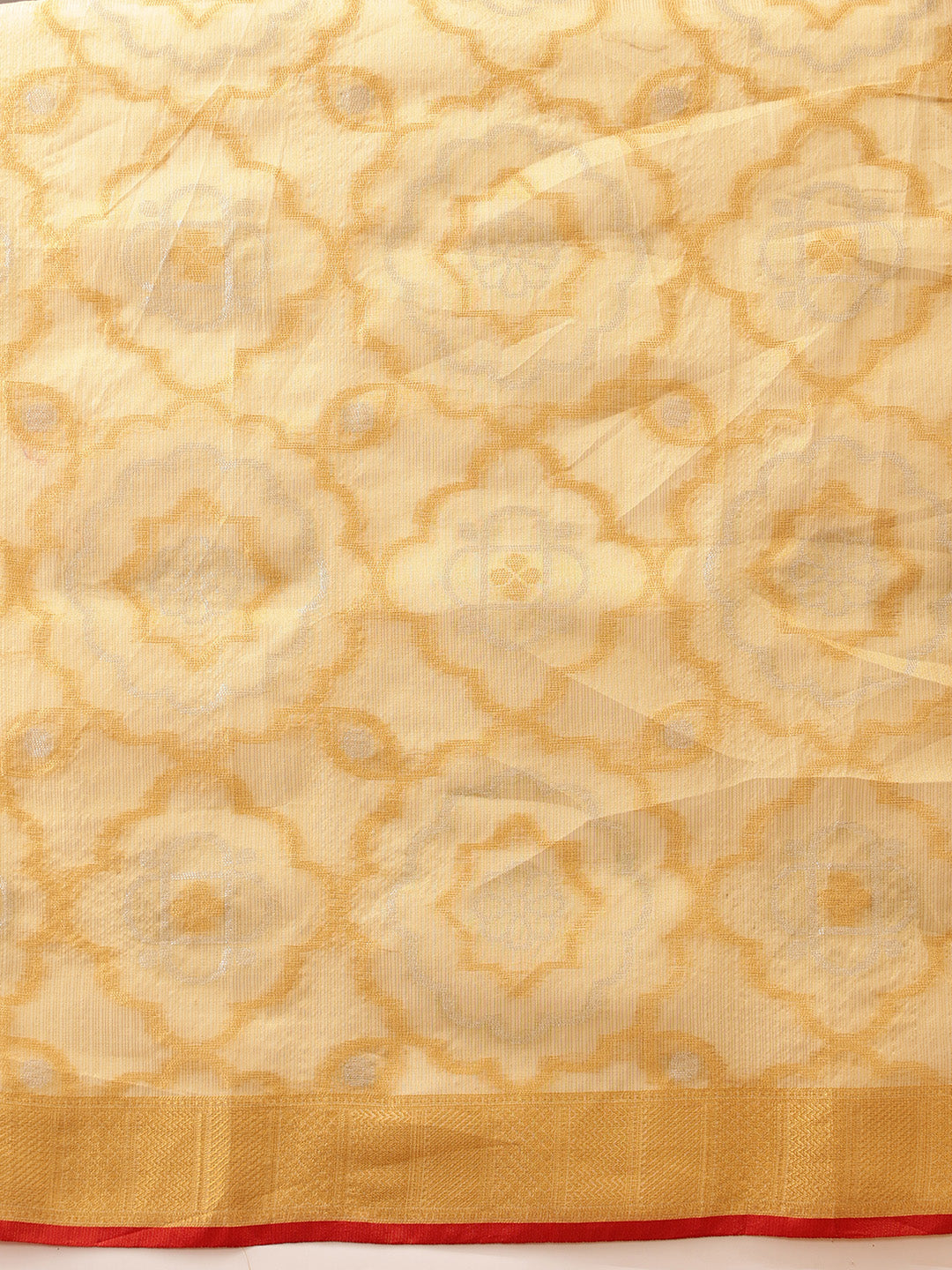 Hiral Fashion Beige Banarasi Kota Doria Woven Design Zari Woven Saree | Swadesiicart