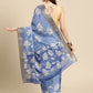 Blue Silk Blend Digital Print Floral Saree with Unstitched Blouse - Hiral Fashion | Swadesiicart