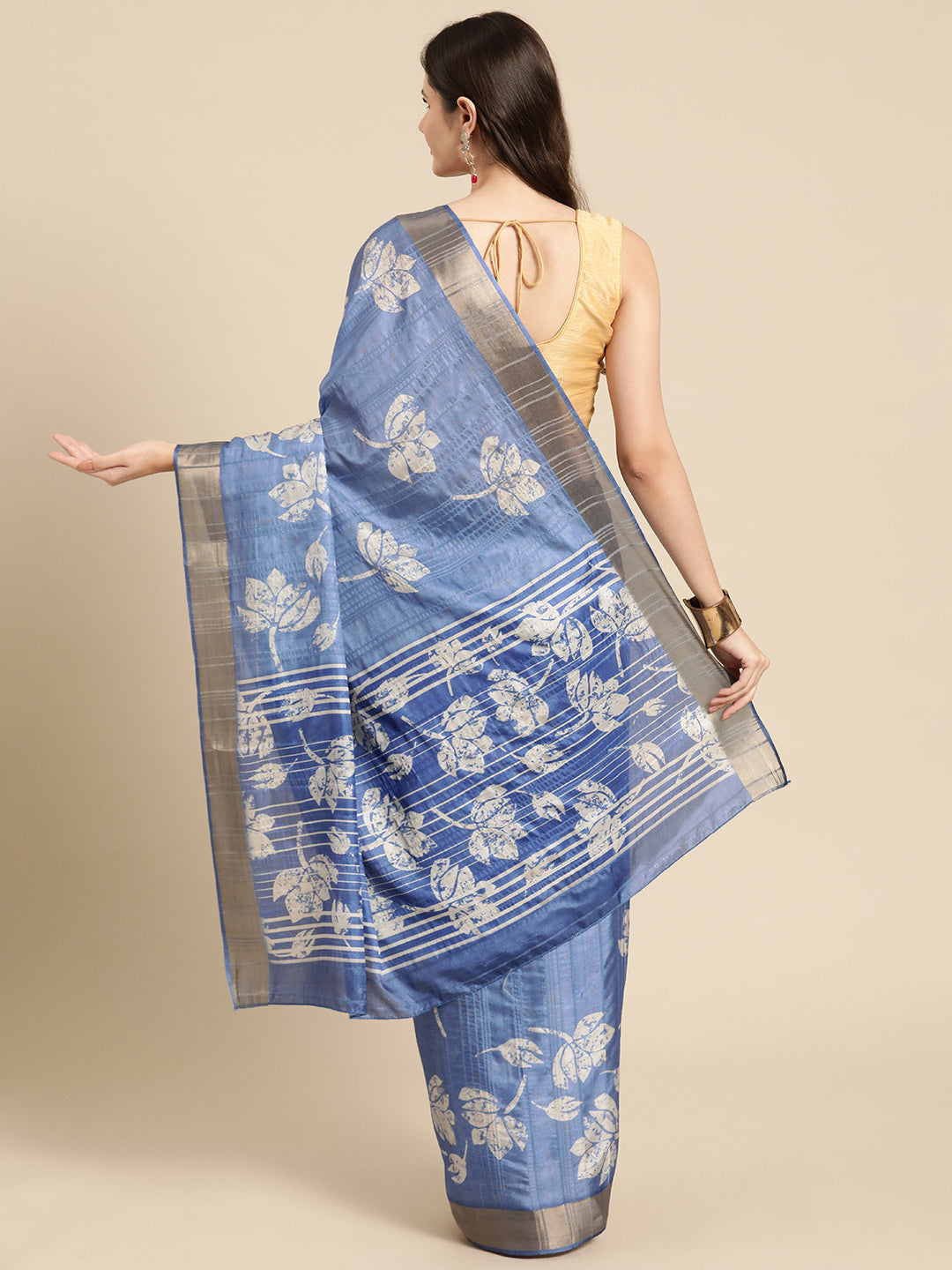 Blue Silk Blend Digital Print Floral Saree with Unstitched Blouse - Hiral Fashion | Swadesiicart