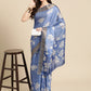 Blue Silk Blend Digital Print Floral Saree with Unstitched Blouse - Hiral Fashion | Swadesiicart