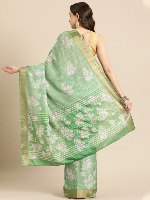 Green Silk Blend Digital Print Floral Saree with Unstitched Blouse - Hiral Fashion | Swadesiicart