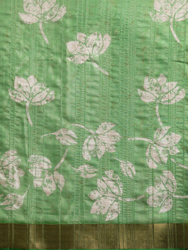 Green Silk Blend Digital Print Floral Saree with Unstitched Blouse - Hiral Fashion | Swadesiicart