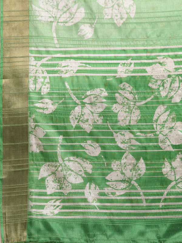 Green Silk Blend Digital Print Floral Saree with Unstitched Blouse - Hiral Fashion | Swadesiicart
