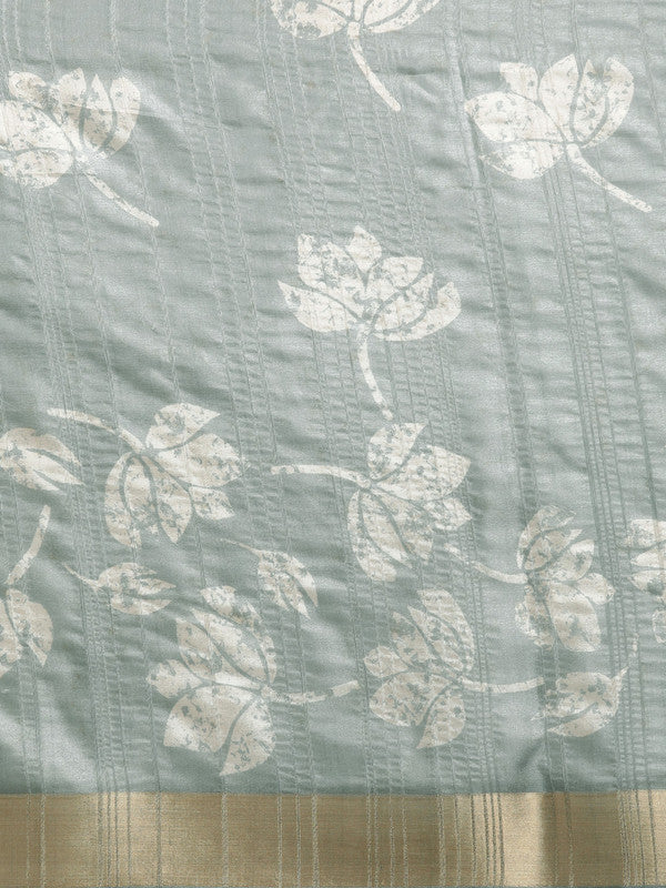 Gray Silk Blend Digital Print Floral Saree with Unstitched Blouse - Hiral Fashion | Swadesiicart