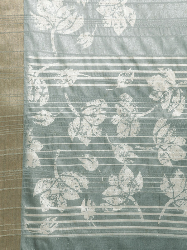 Gray Silk Blend Digital Print Floral Saree with Unstitched Blouse - Hiral Fashion | Swadesiicart