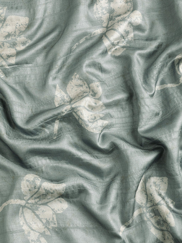 Gray Silk Blend Digital Print Floral Saree with Unstitched Blouse - Hiral Fashion | Swadesiicart