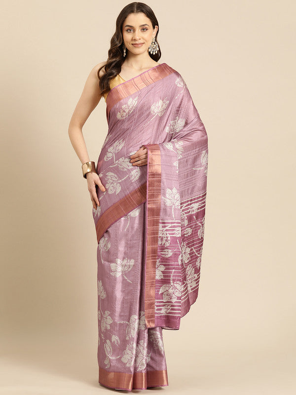 Purple Silk Blend Digital Print Floral Saree with Unstitched Blouse - Hiral Fashion | Swadesiicart