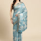 Turquoise Silk Blend Digital Print Floral Saree with Unstitched Blouse - Hiral Fashion | Swadesiicart