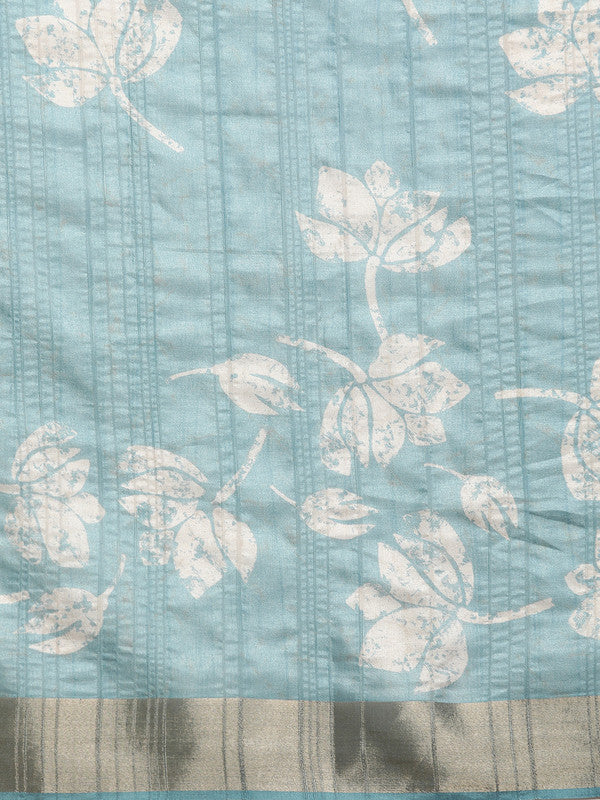 Turquoise Silk Blend Digital Print Floral Saree with Unstitched Blouse - Hiral Fashion | Swadesiicart