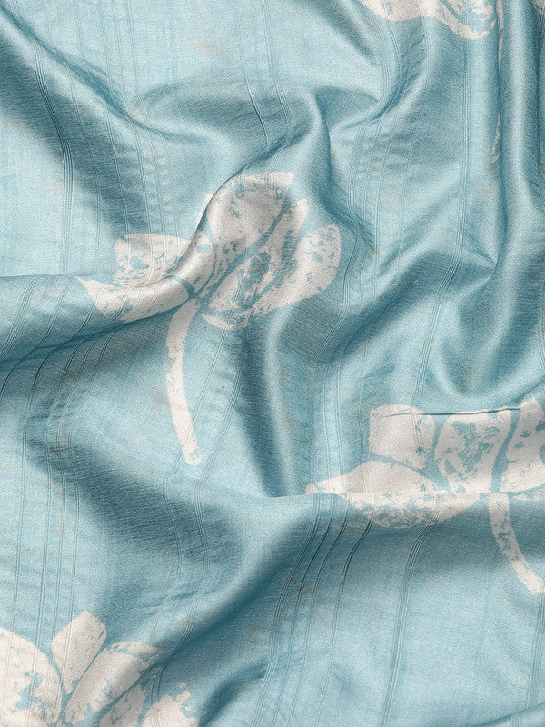 Turquoise Silk Blend Digital Print Floral Saree with Unstitched Blouse - Hiral Fashion | Swadesiicart