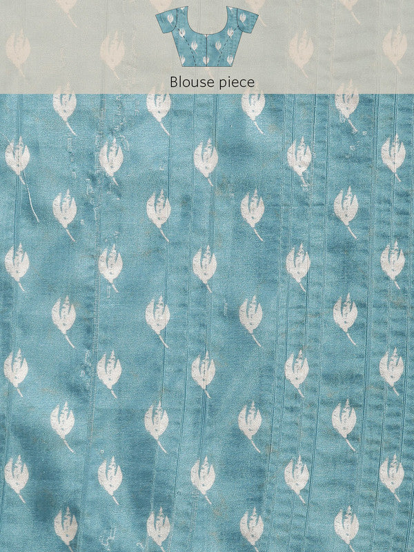 Turquoise Silk Blend Digital Print Floral Saree with Unstitched Blouse - Hiral Fashion | Swadesiicart