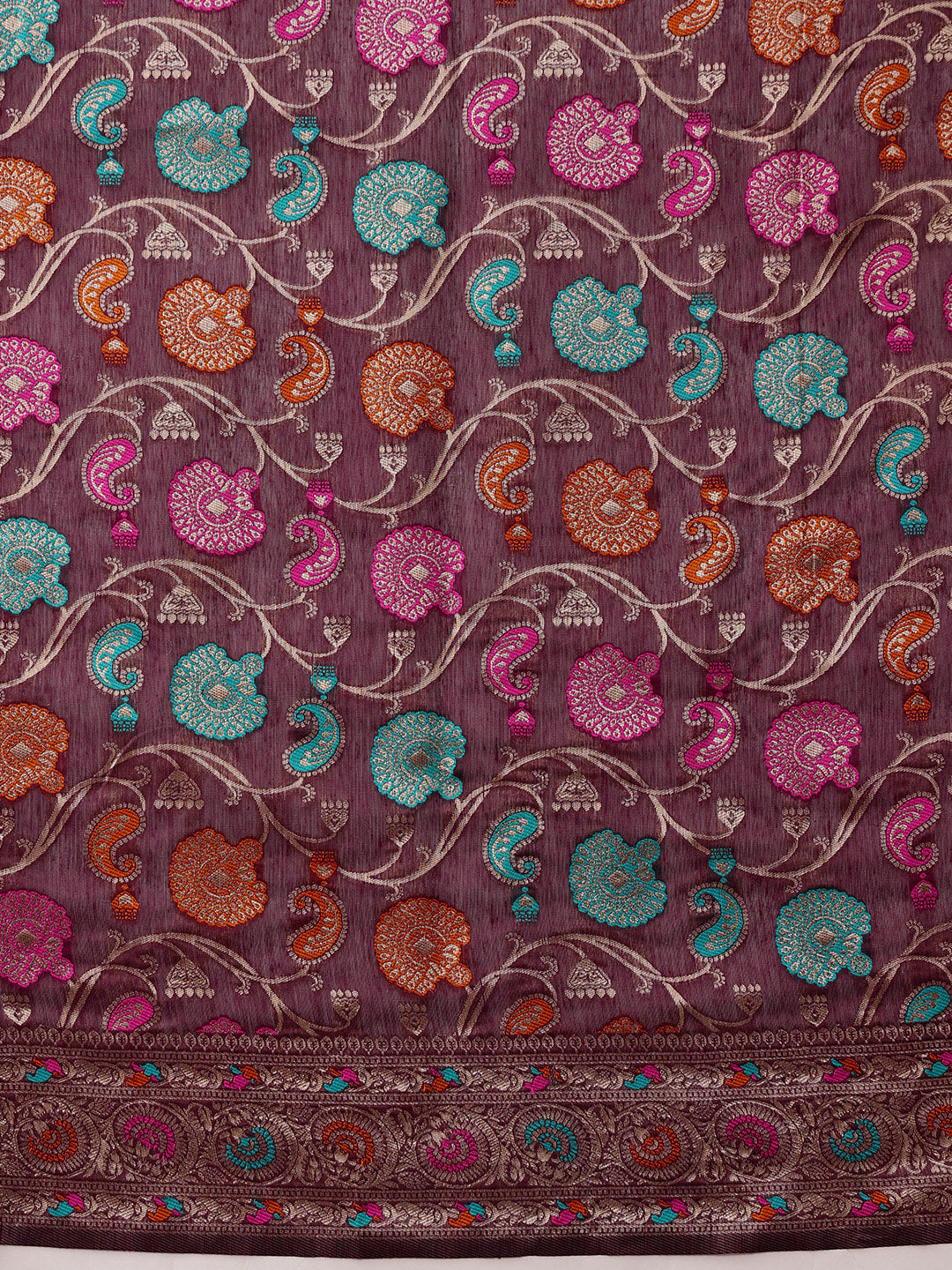 Hiral Fashion Purple Jamdani Cotton Floral Woven Thread Saree | Swadesiicart