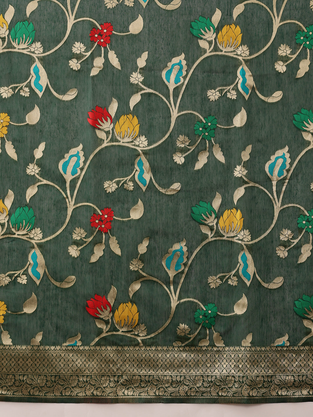 Hiral Fashion Green Jamdani Cotton Floral Woven Thread Saree | Swadesiicart