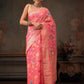 Hiral Fashion Pink Jamdani Cotton Floral Woven Thread Saree | Swadesiicart