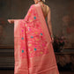 Hiral Fashion Pink Jamdani Cotton Floral Woven Thread Saree | Swadesiicart