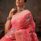 Hiral Fashion Pink Jamdani Cotton Floral Woven Thread Saree | Swadesiicart