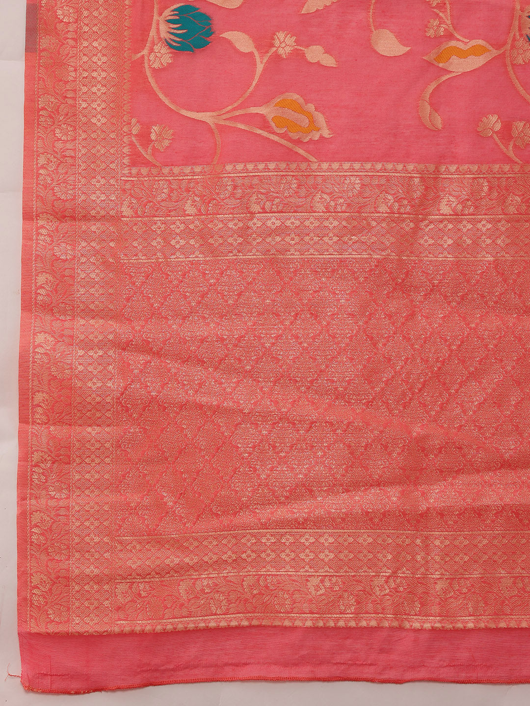 Hiral Fashion Pink Jamdani Cotton Floral Woven Thread Saree | Swadesiicart
