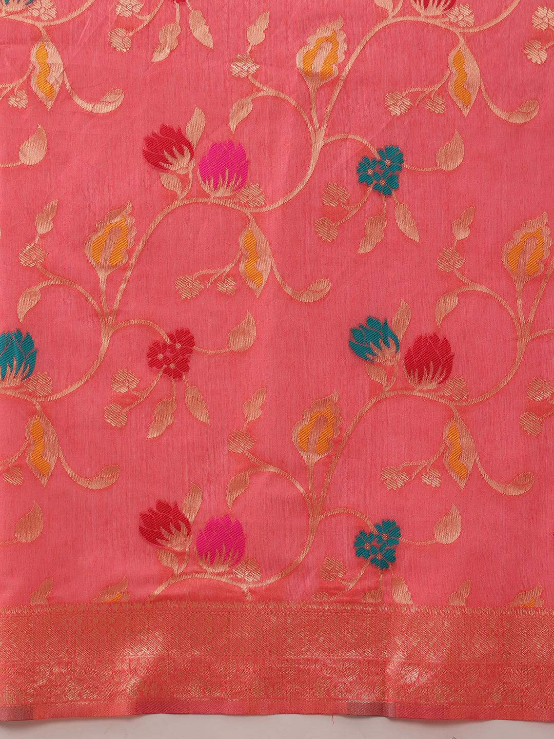 Hiral Fashion Pink Jamdani Cotton Floral Woven Thread Saree | Swadesiicart