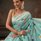 Hiral Fashion Teal Jamdani Cotton Floral Woven Thread Saree | Swadesiicart