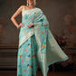 Hiral Fashion Teal Jamdani Cotton Floral Woven Thread Saree | Swadesiicart
