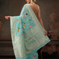 Hiral Fashion Teal Jamdani Cotton Floral Woven Thread Saree | Swadesiicart