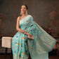 Hiral Fashion Teal Jamdani Cotton Floral Woven Thread Saree | Swadesiicart