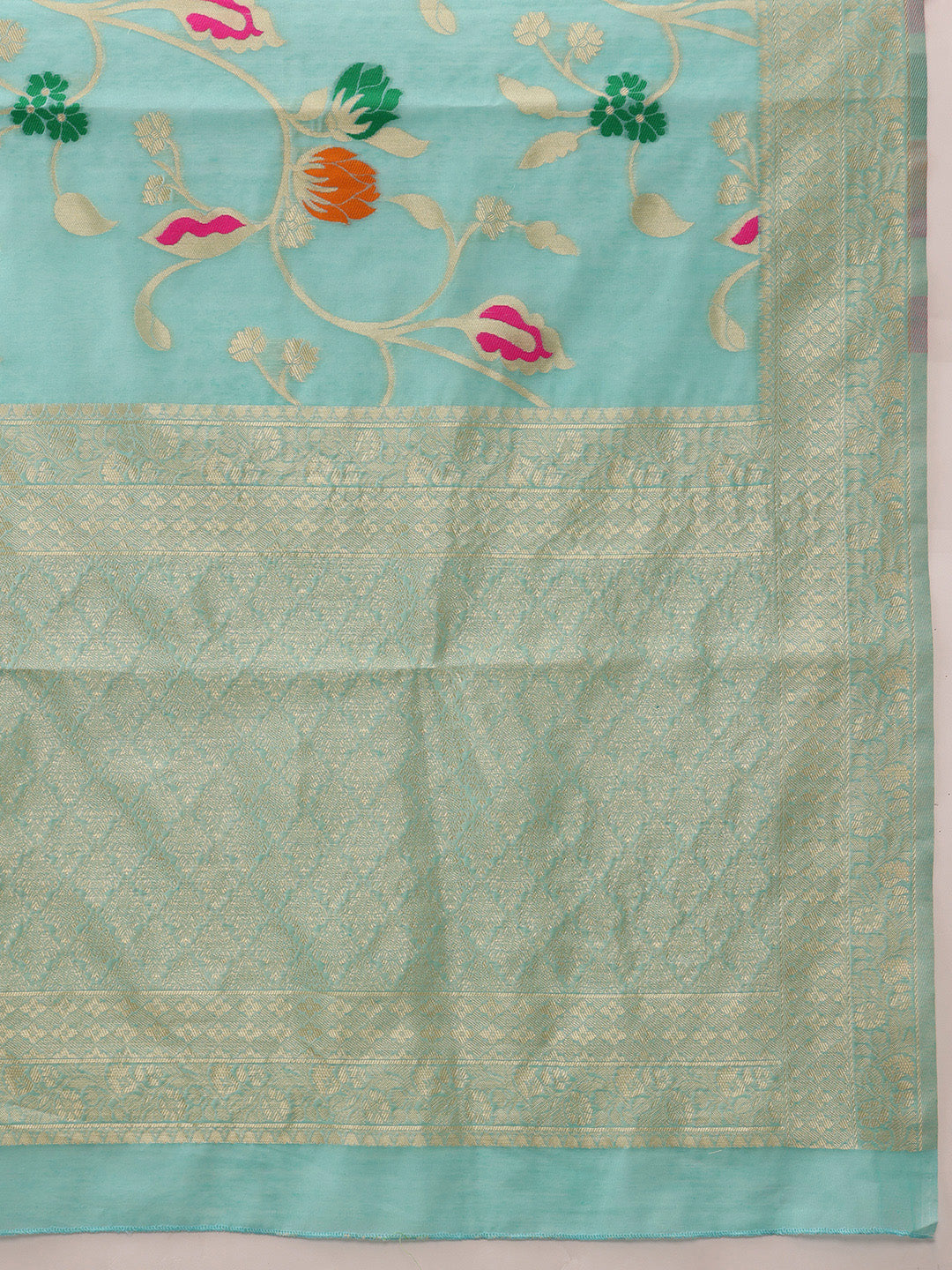 Hiral Fashion Teal Jamdani Cotton Floral Woven Thread Saree | Swadesiicart