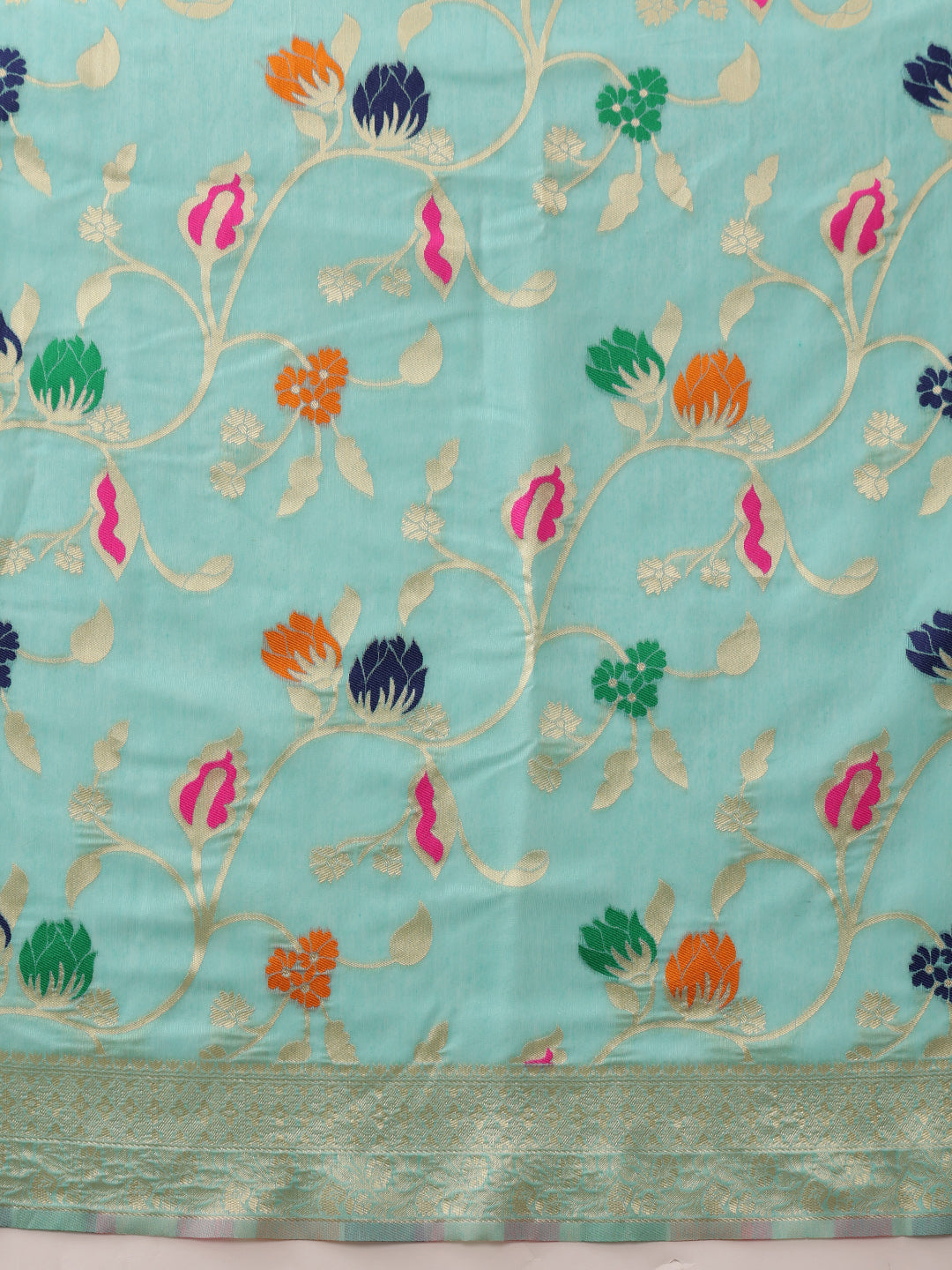Hiral Fashion Teal Jamdani Cotton Floral Woven Thread Saree | Swadesiicart