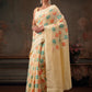 Hiral Fashion Beige Jamdani Cotton Floral Woven Thread Saree | Swadesiicart