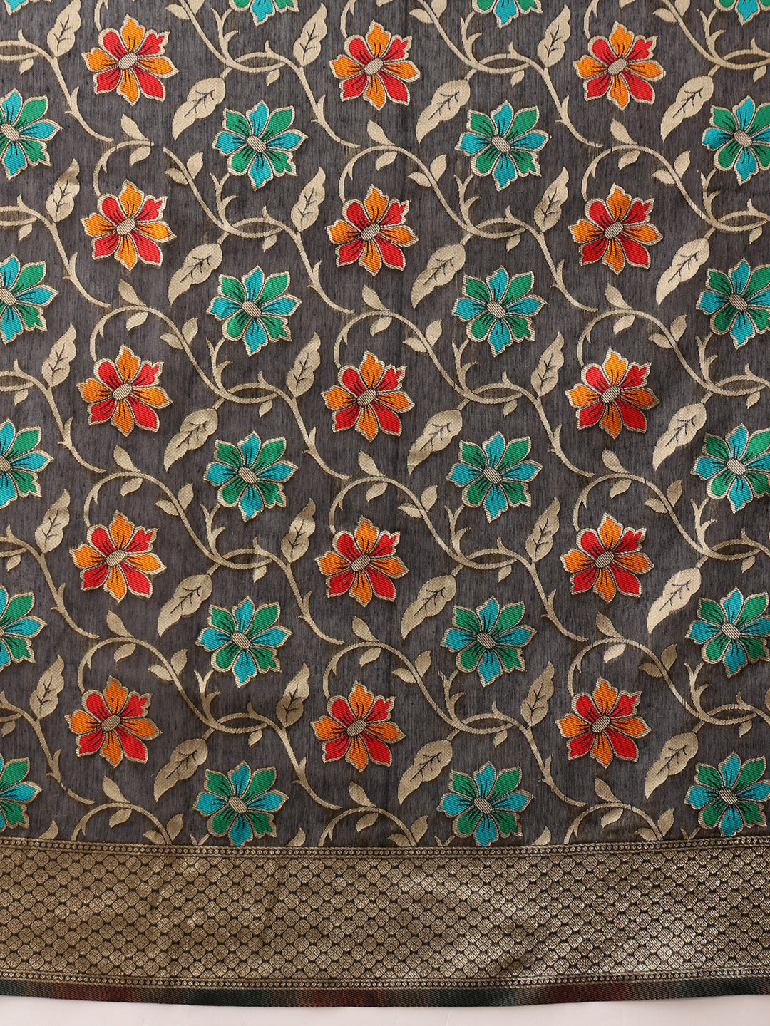 Hiral Fashion Black Jamdani Cotton Floral Woven Thread Saree | Swadesiicart