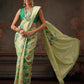 Hiral Fashion Lime Green Jamdani Cotton Floral Woven Thread Saree | Swadesiicart