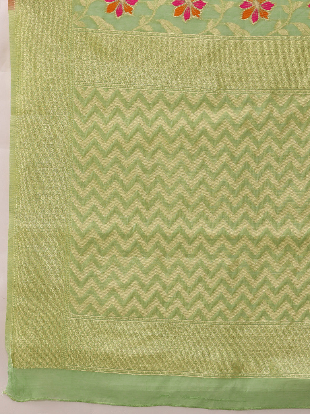 Hiral Fashion Lime Green Jamdani Cotton Floral Woven Thread Saree | Swadesiicart