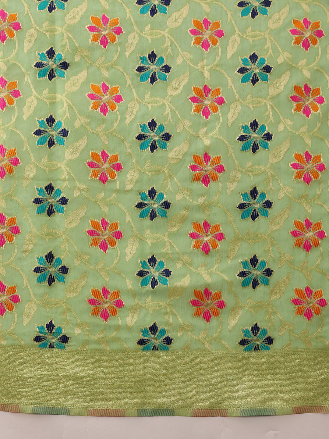 Hiral Fashion Lime Green Jamdani Cotton Floral Woven Thread Saree | Swadesiicart