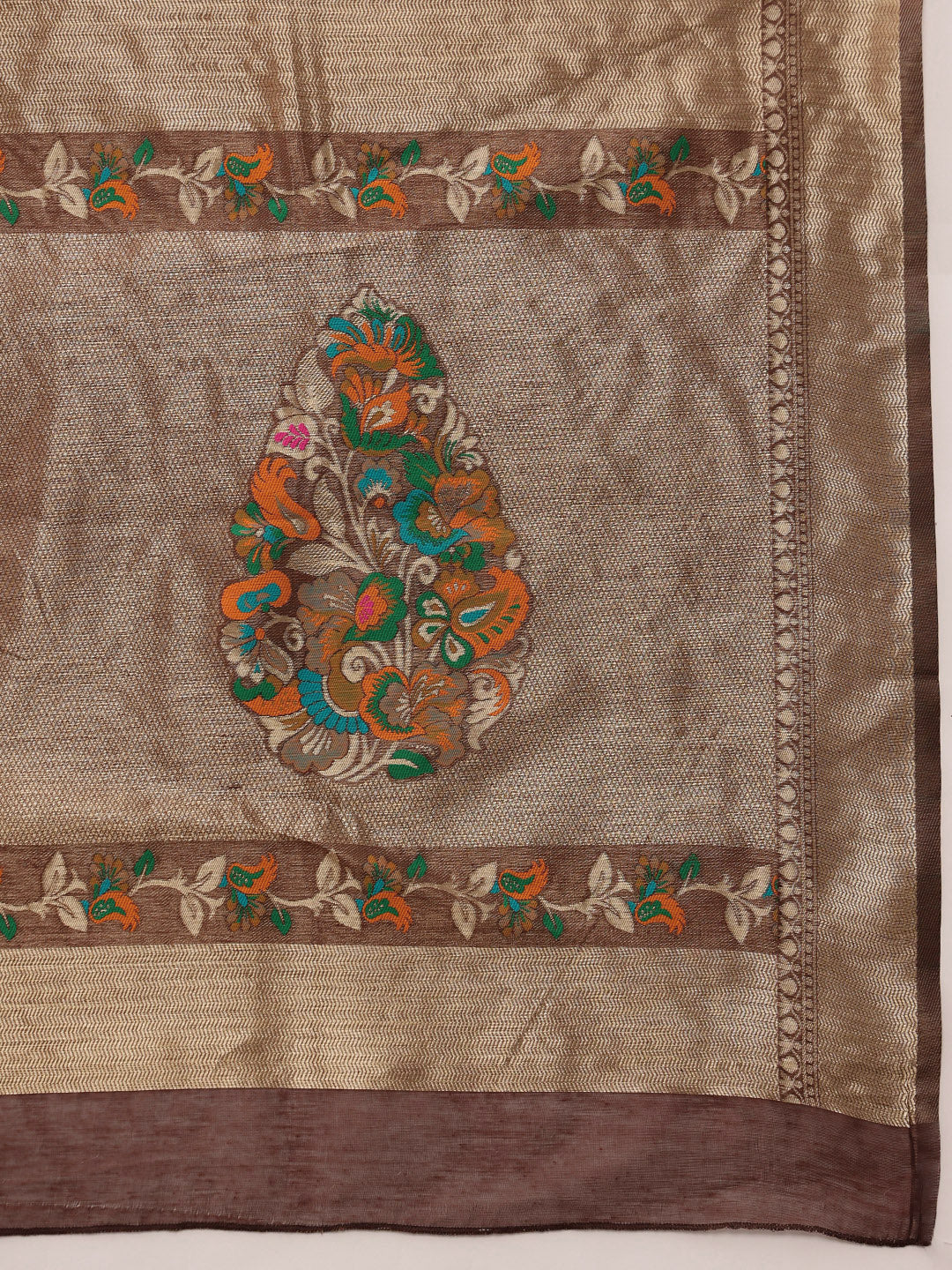 Hiral Fashion Brown Jamdani Cotton Floral Woven Thread Saree | Swadesiicart