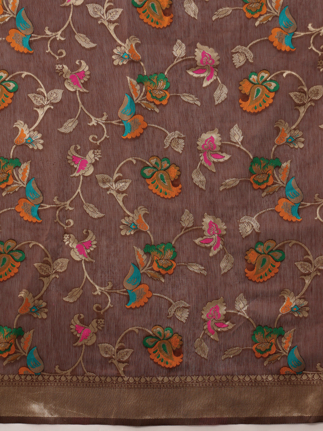Hiral Fashion Brown Jamdani Cotton Floral Woven Thread Saree | Swadesiicart