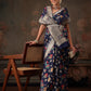 Hiral Fashion Navy Blue Jamdani Cotton Floral Woven Thread Saree | Swadesiicart