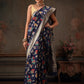 Hiral Fashion Navy Blue Jamdani Cotton Floral Woven Thread Saree | Swadesiicart