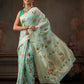 Hiral Fashion Teal Jamdani Cotton Floral Woven Thread Saree | Swadesiicart